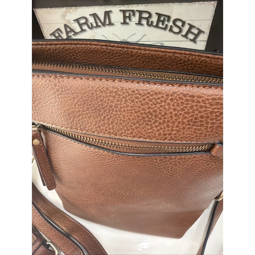 NWT ND Womens Leather Shoulder Bucket Bag Cognac Brown Bucket From Belk - Picture 2 of 13